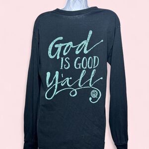 S/M Girlie Girl Originals "God is Good Y'all" Long Sleeve Tee Black